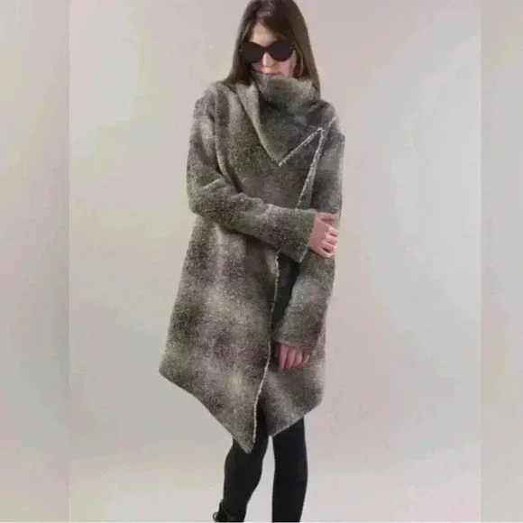 Nanette Lepore Sustainable Gray Ombre Wool Mohair Swing Jacket Coat Size S - Picture 2 of 16